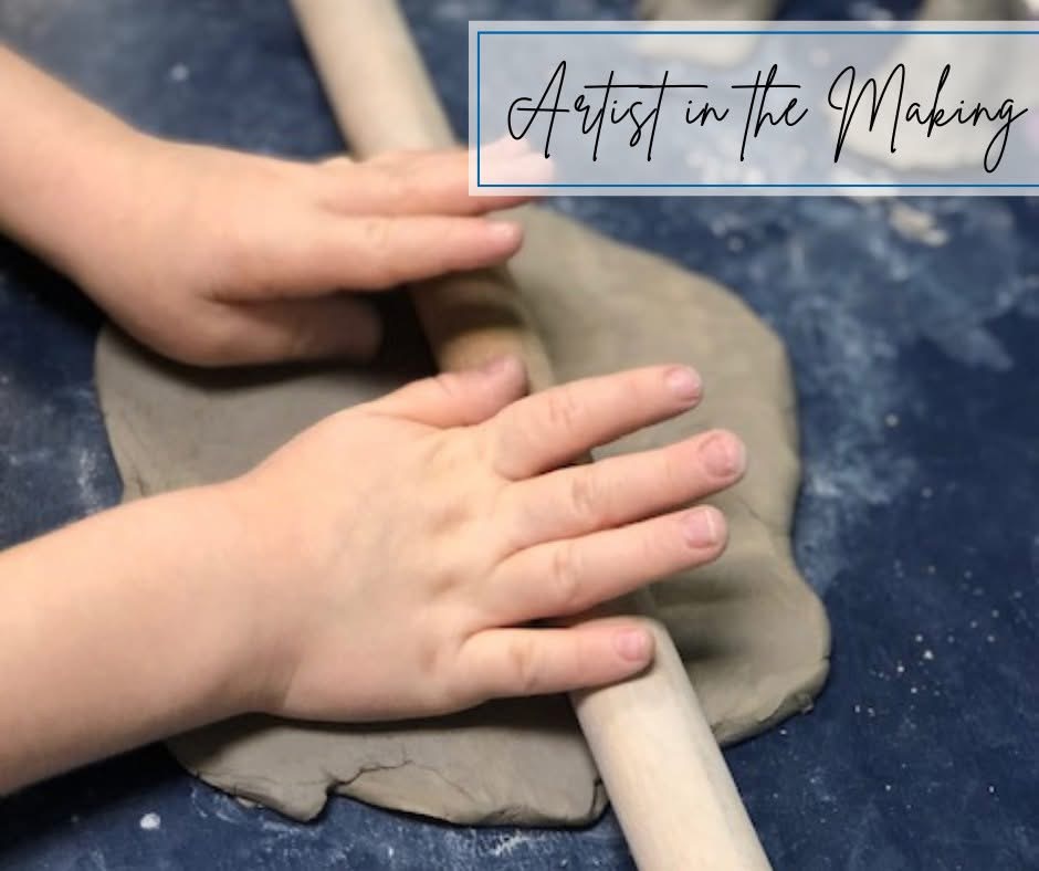 Child rolling clay with a wooden pin during a Bisque It Studio pottery session in Port Charlotte, FL